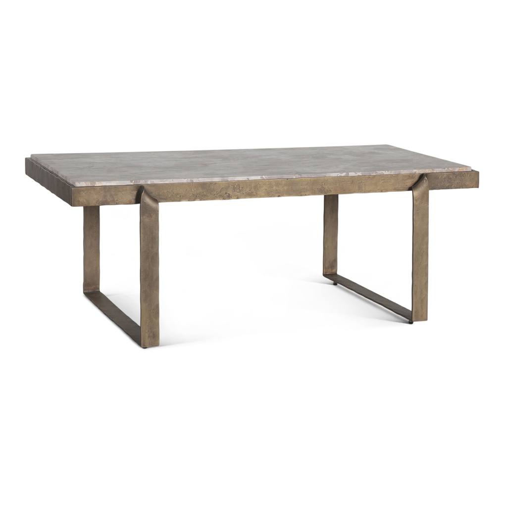 Argos 49" Large Coffee Table with Capri Beige Marble Top and Antique Brass Base