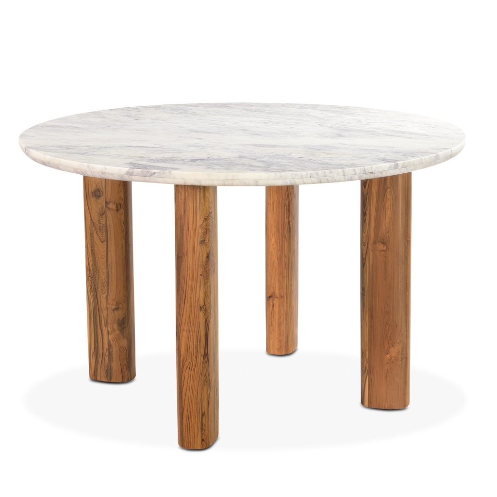 [FBC-RD54WMTL] Barcelona 54" Round Dining Table with White Marble and Reclaimed Wood Legs