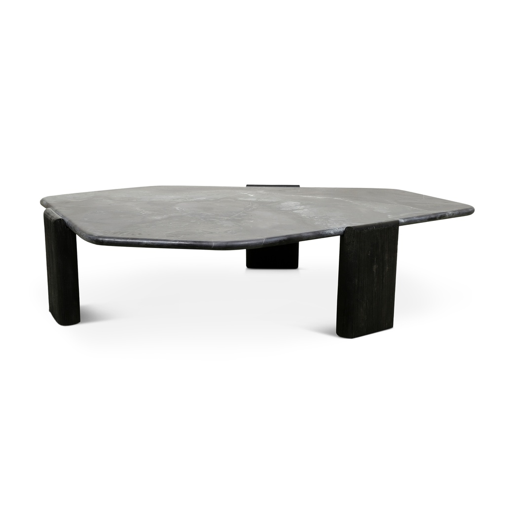 [FBT-CT65LM] Breton 64" Hexagonal Coffee Table with Lava Marble Top with Dark Mango Base