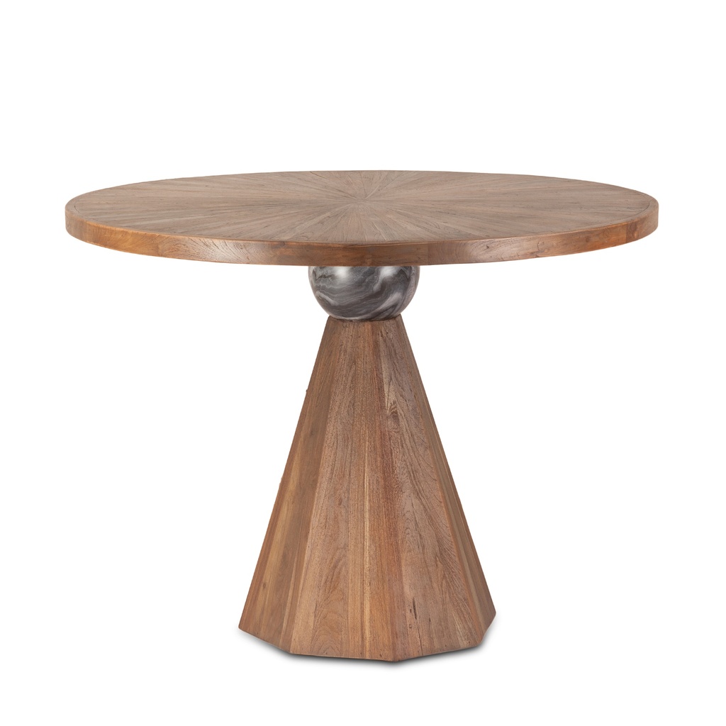 [FEI-GT48AF] Eiffel 48" Gathering Table in Antique Teakwood and Marble Round