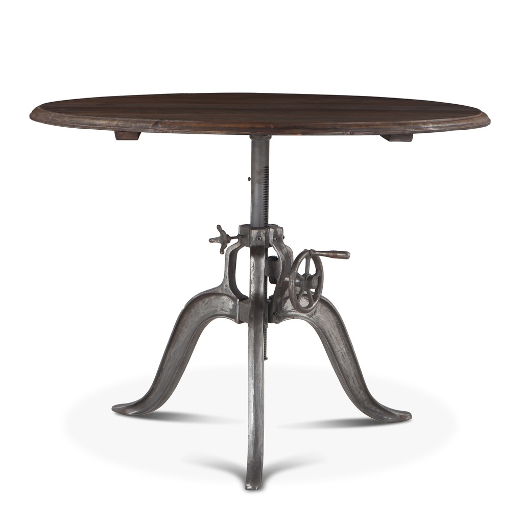 [FIL-RD48WG] Industrial Loft 48" Adjustable Round Dining Table in Weathered Teak