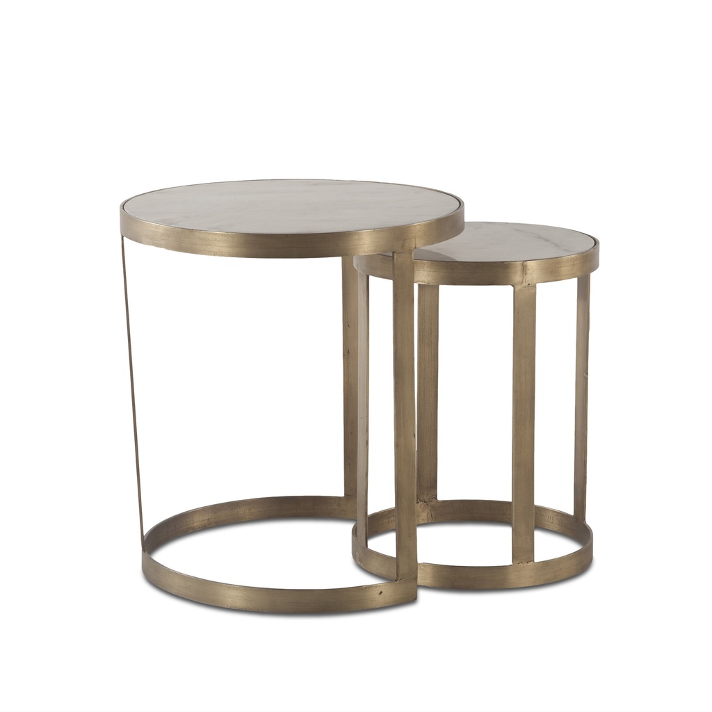 [FMI-SNT22WMAB] Michaelangelo 22" Nesting Side Tables with White Marble Top