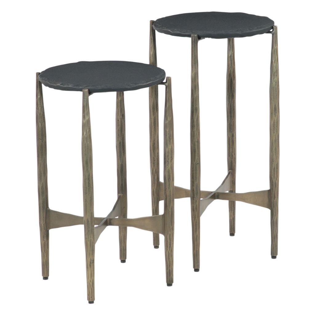 [FMO-NST13BM-S2] Mojave 13" Nesting Side Table with Black Marble, Set of 2