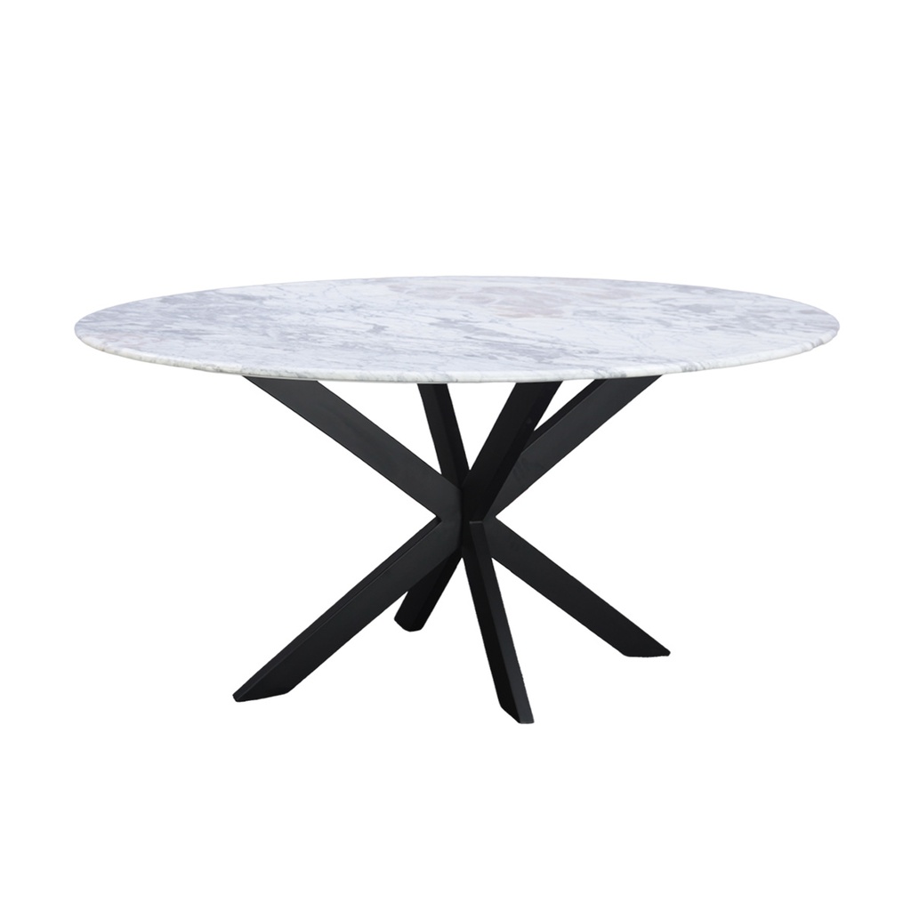 Malibu 70" Oval Dining Table in Satvario White Marble with Black Base