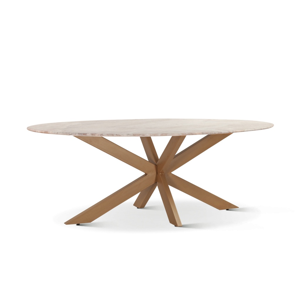 Malibu 70" Oval Dining Table in Sawar Marble with Antique Gold Base