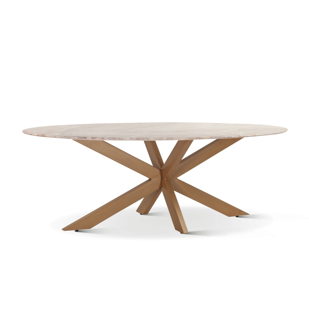 [FMU-DT90SWAG] Malibu 90" Oval Dining Table in Sawar Marble with Antique Gold Base