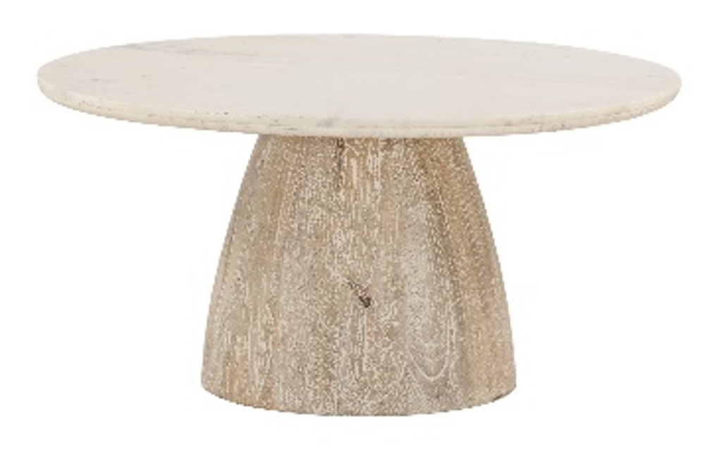 Palm Springs 36" Coffee Table with White Marble and Whitewash Modern Base