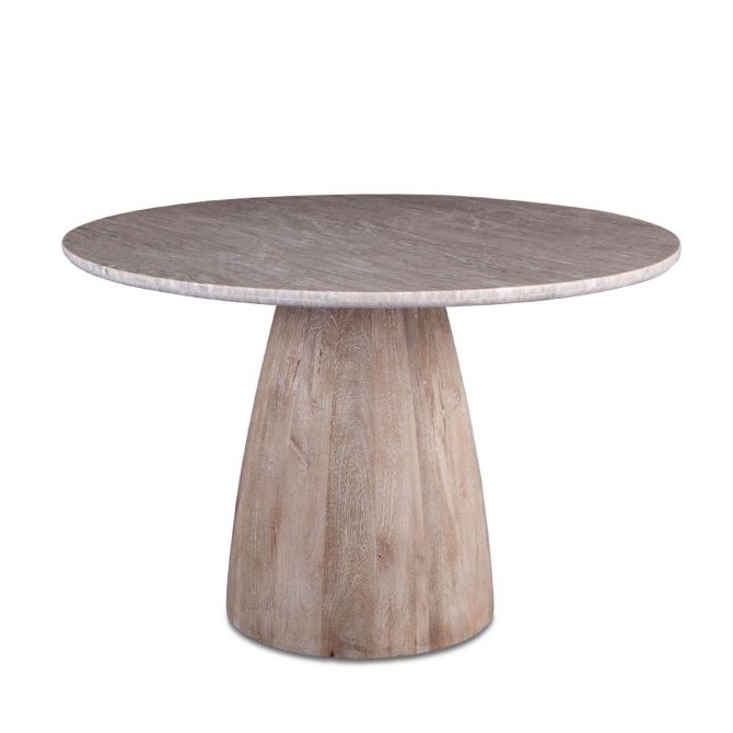 [FPA-RD48-MOD-BL] Palm Springs 48" Round Dining Table with Brown Lajaria Marble and Whitewash Modern Base