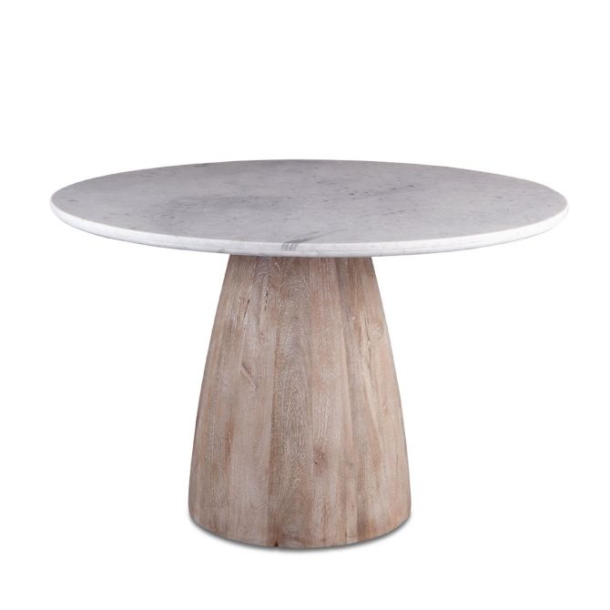 [FPA-RD48-MOD-WM] Palm Springs 48" Round Dining Table with White Marble and Whitewash Modern Base