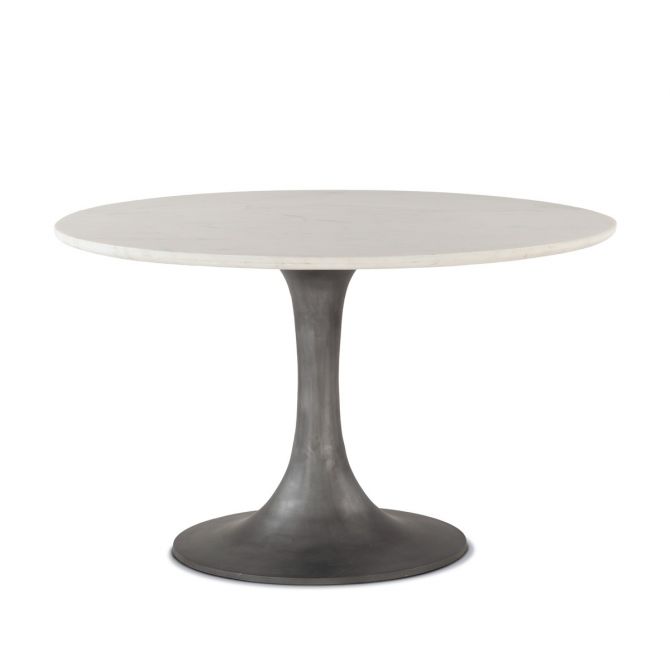 [FPA-RD48WMZN] Palm Springs 48" Round Dining Table with White Marble and Silver Base