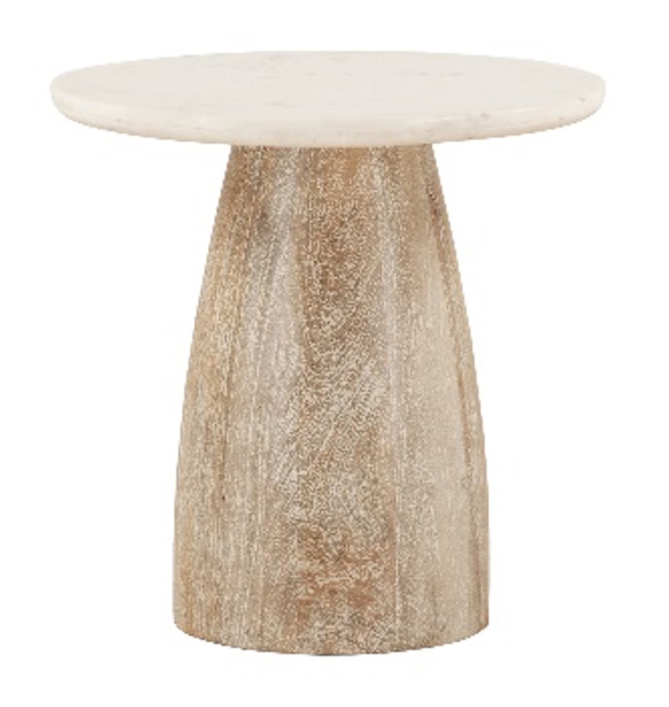 [FPA-ST22-MOD-WM] Palm Springs 22" Round Side Table with White Marble and Whitewash Modern Base