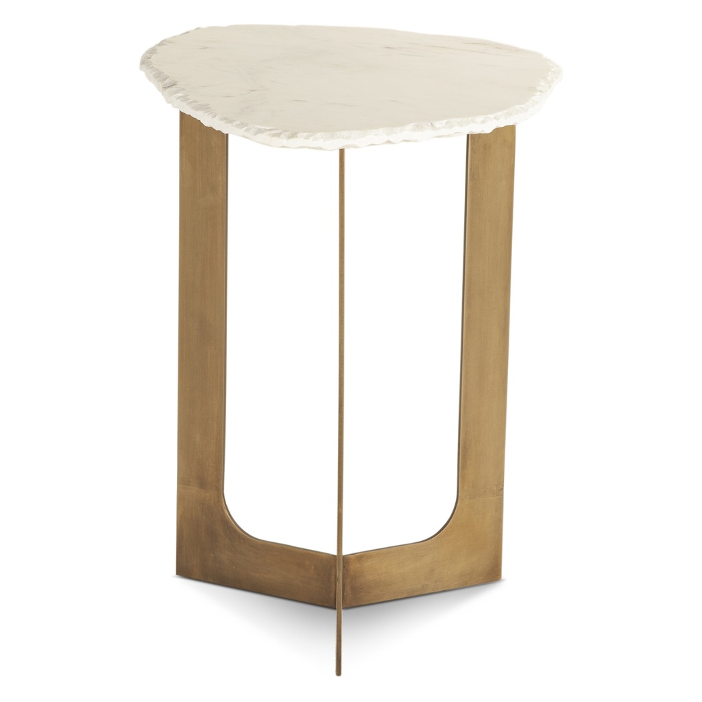 [FRN-ST24WM] Reno 24" Side Table in White Marble and Antique Brass Base