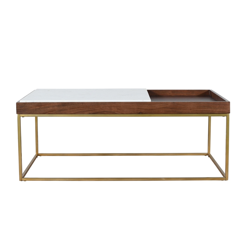 [FSE-CT45WN] Serene 45" Coffee Table with White Marble in Walnut and Brass Base