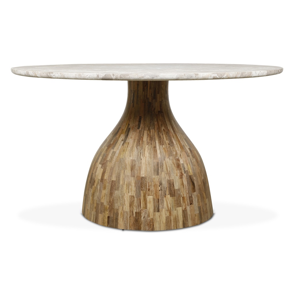 [FSOL-RD54-CB-NM] Solomon 54" Round Dining Table with Capri Beige Marble and Natural Mango Base