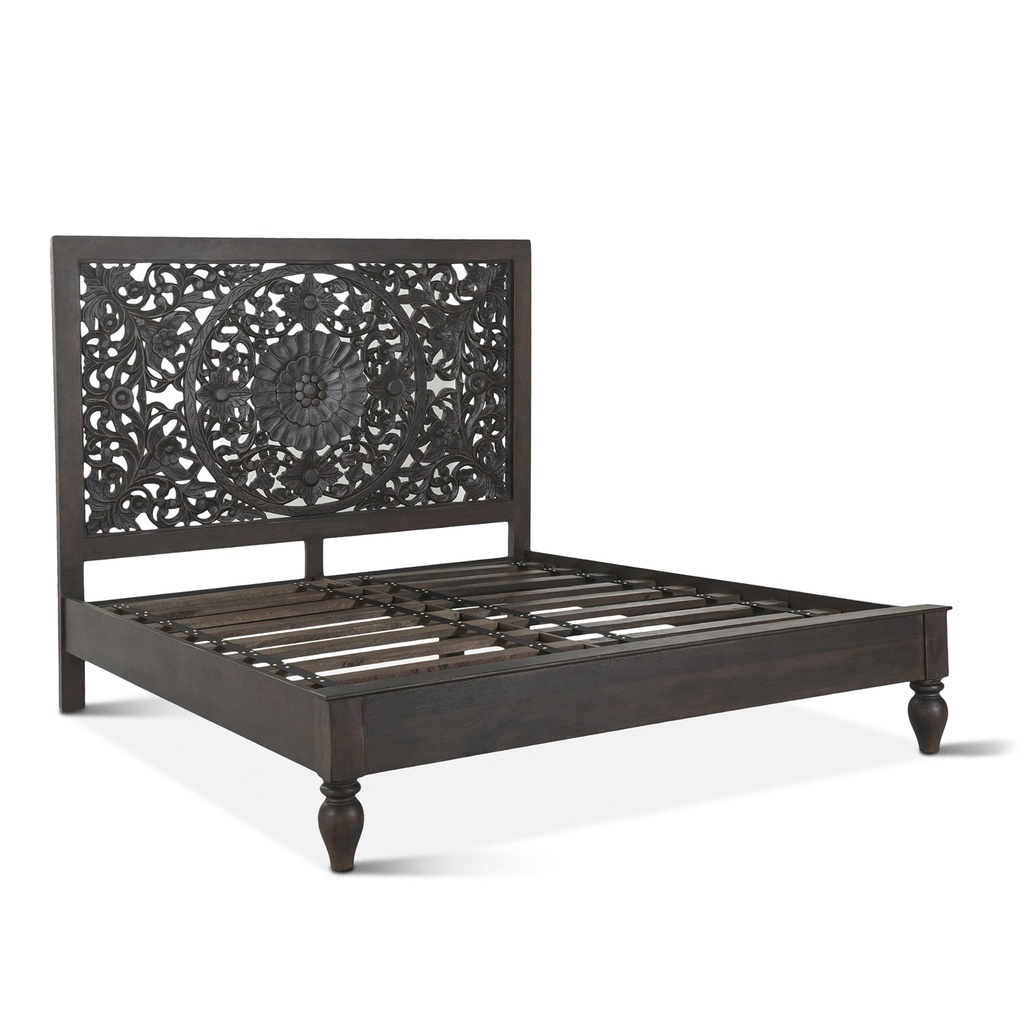 [FTJ-PBKVB] Taj King Bed in Hand Carved Vintage Brown