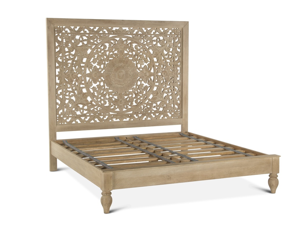 [FTJ-PBKWW] Taj King Bed in Hand Carved Whitewash