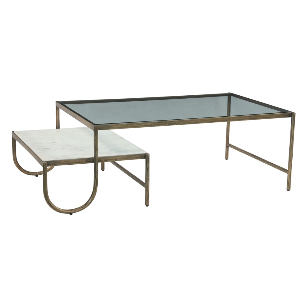 Venice 52" Nesting Coffee Table with Glass and Marble Top