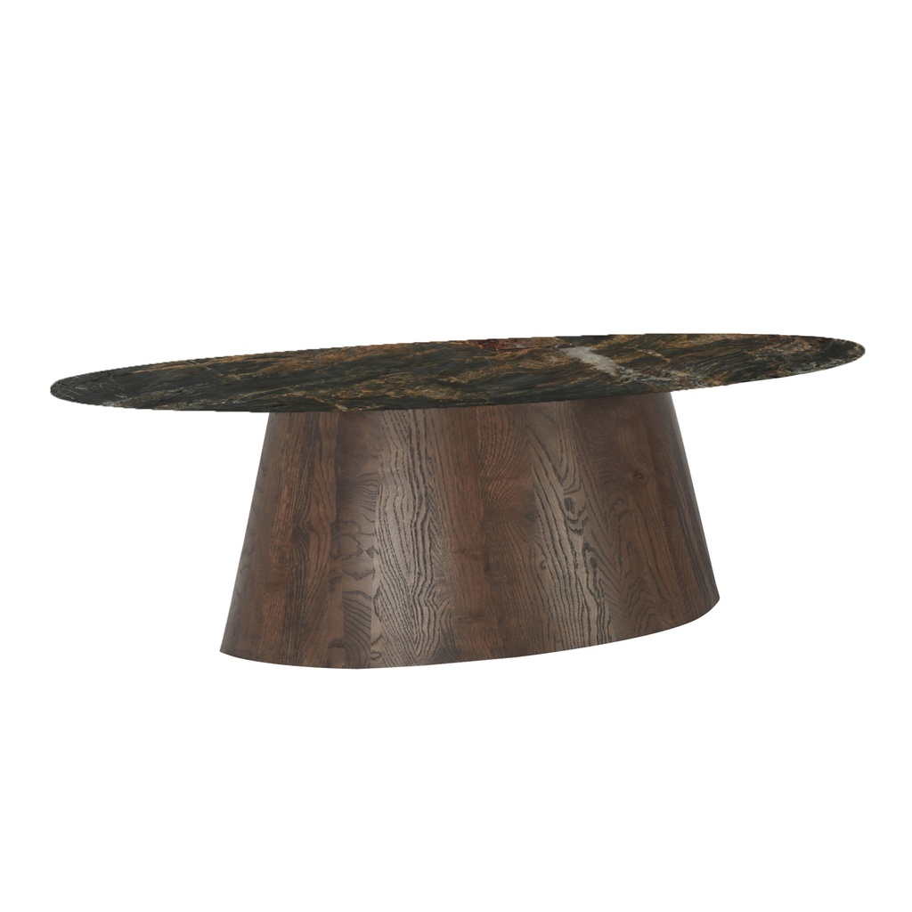 [FVT-DT90LMD] Vista 90" Oval Dining Table in Lava Marble with Dark Base