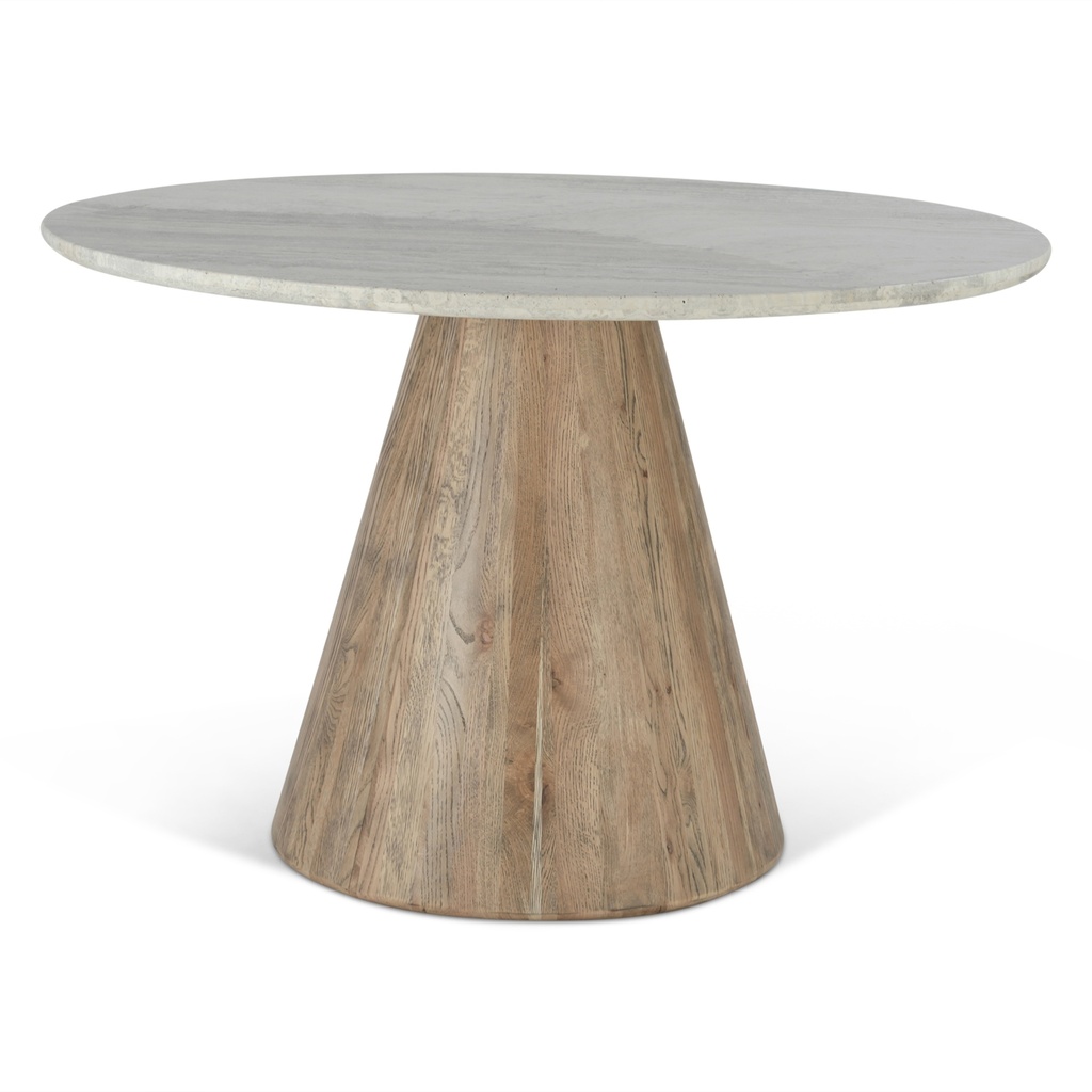 [FVT-RD48WTVL] Vista 48" Round Dining Table with White Travertine and Light Base