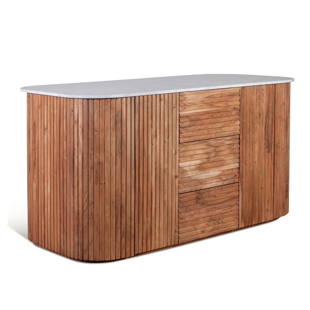 [FWL-K68-WM-NA] Wales 68" Kitchen Island in Natural Acacia with White Marble Top