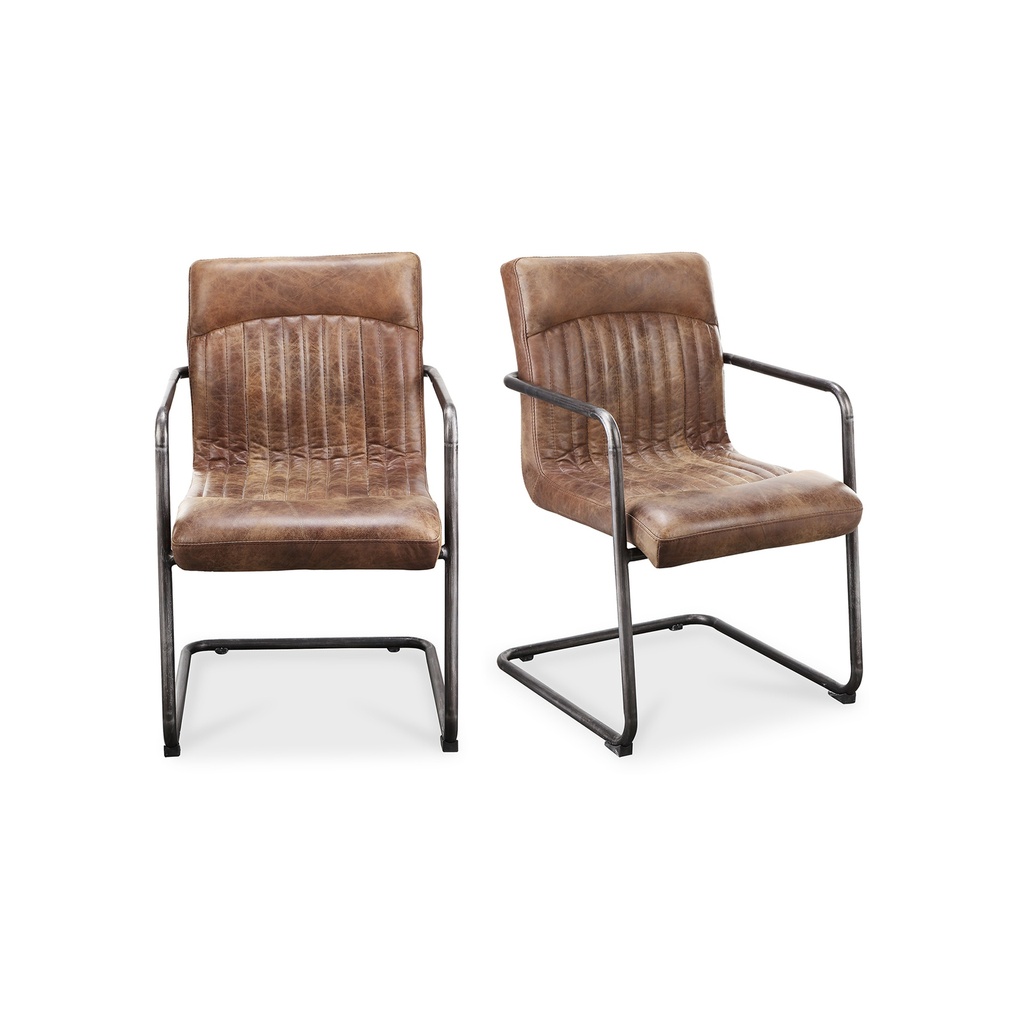 [PK-1052-03] Ansel Arm Chair Grazed Brown Leather - Set Of Two
