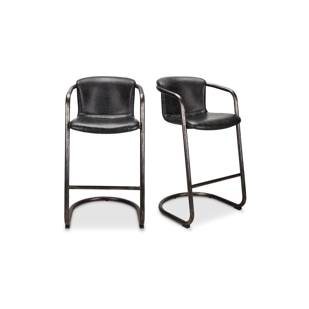 [PK-1060-02] Freeman Barstool Onyx Black Leather - Set Of Two