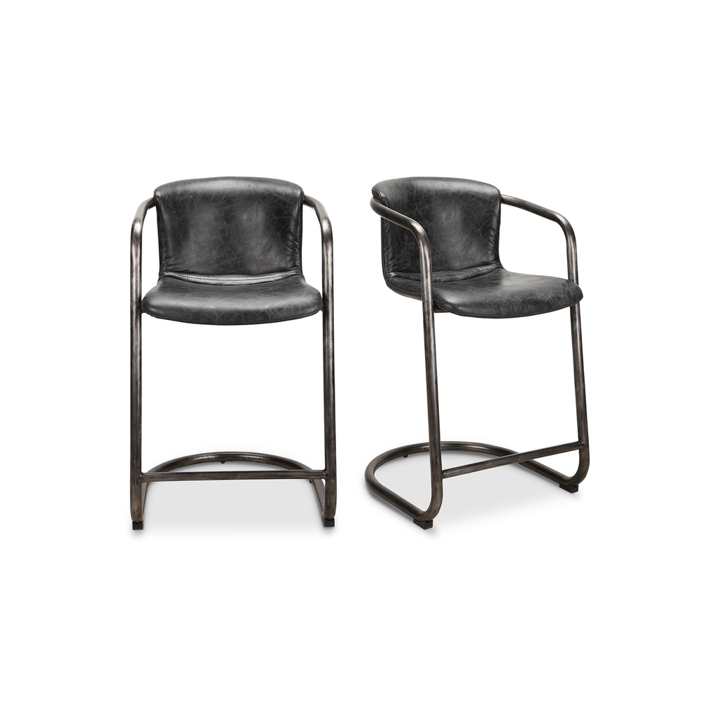 [PK-1061-02] Freeman Counter Stool Onyx Black Leather - Set Of Two