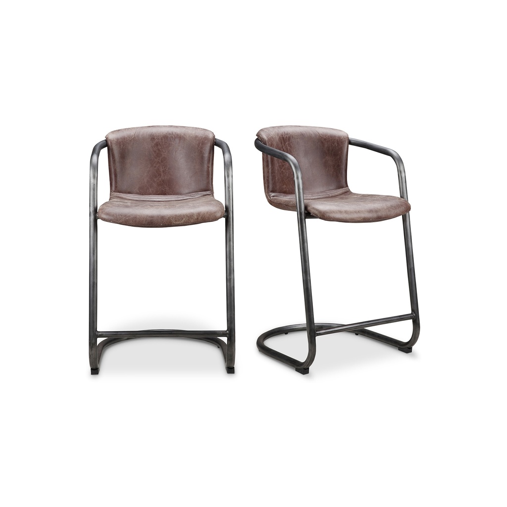 [PK-1061-03] Freeman Counter Stool Grazed Brown Leather - Set Of Two