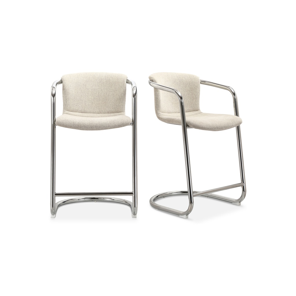 [PK-1115-37] Freeman Chrome Frame Counter Stool Blended Cream - Set Of Two