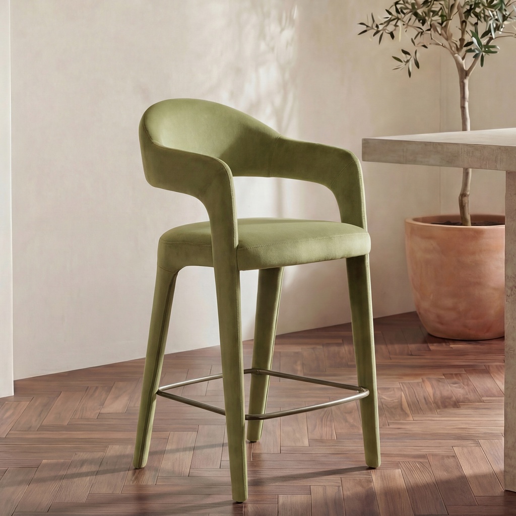 [YM-1010-27] Martens Counter Stool Green Velvet
