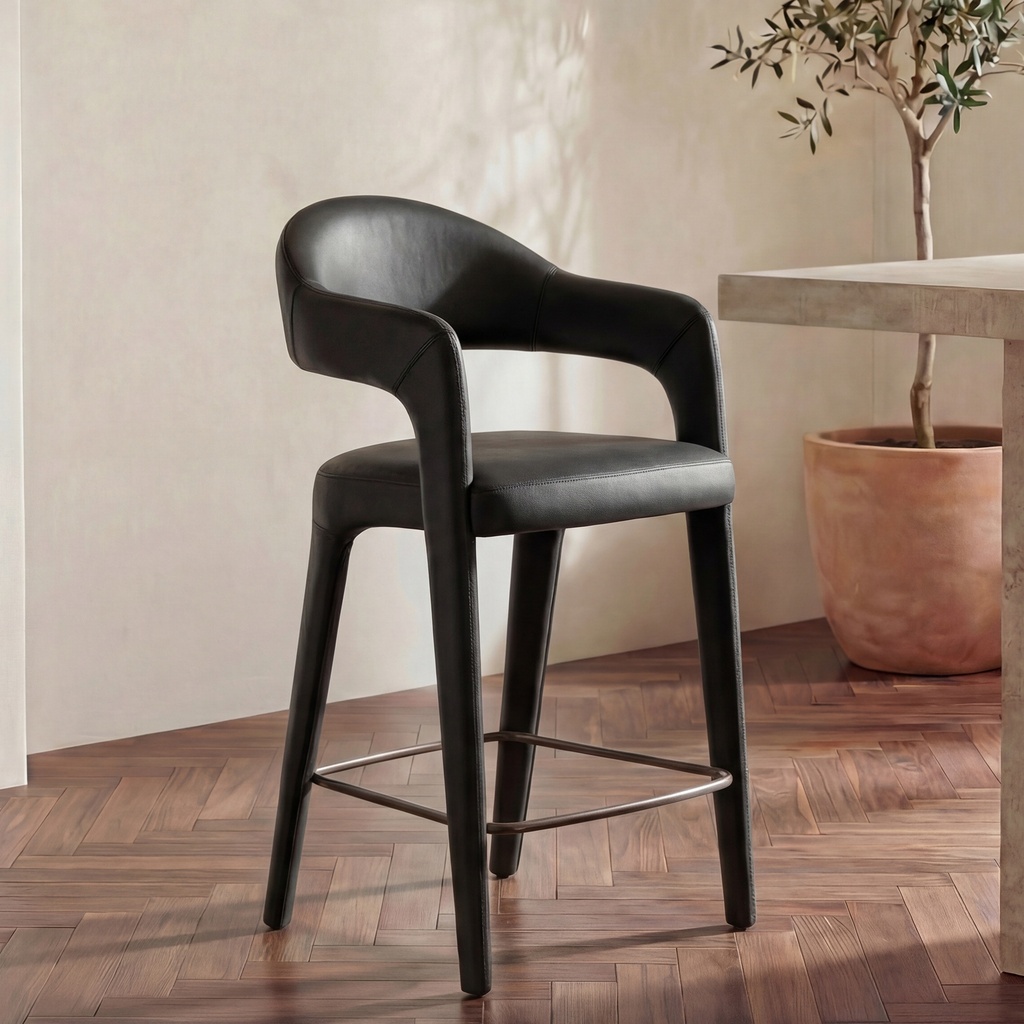 [YM-1010-02] Martens Counter Stool Black Leather