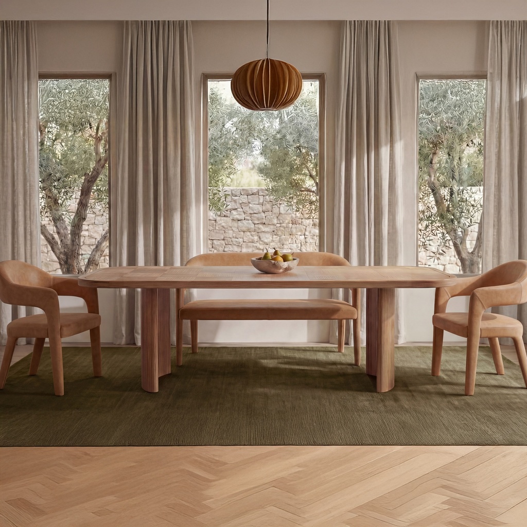 [YM-1032-03] Martens Dining Bench Tan Leather