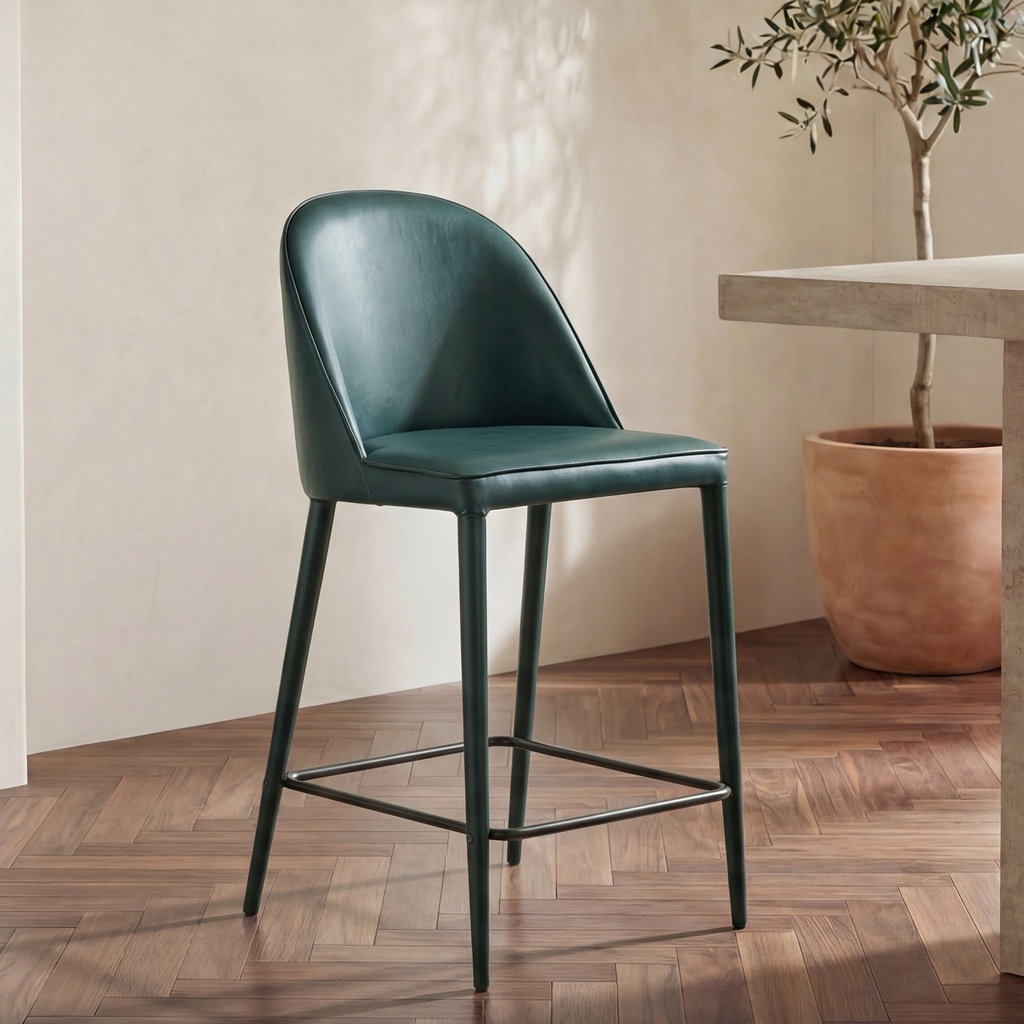 [YM-1033-36] Burton Counter Stool Dark Teal Vegan Leather