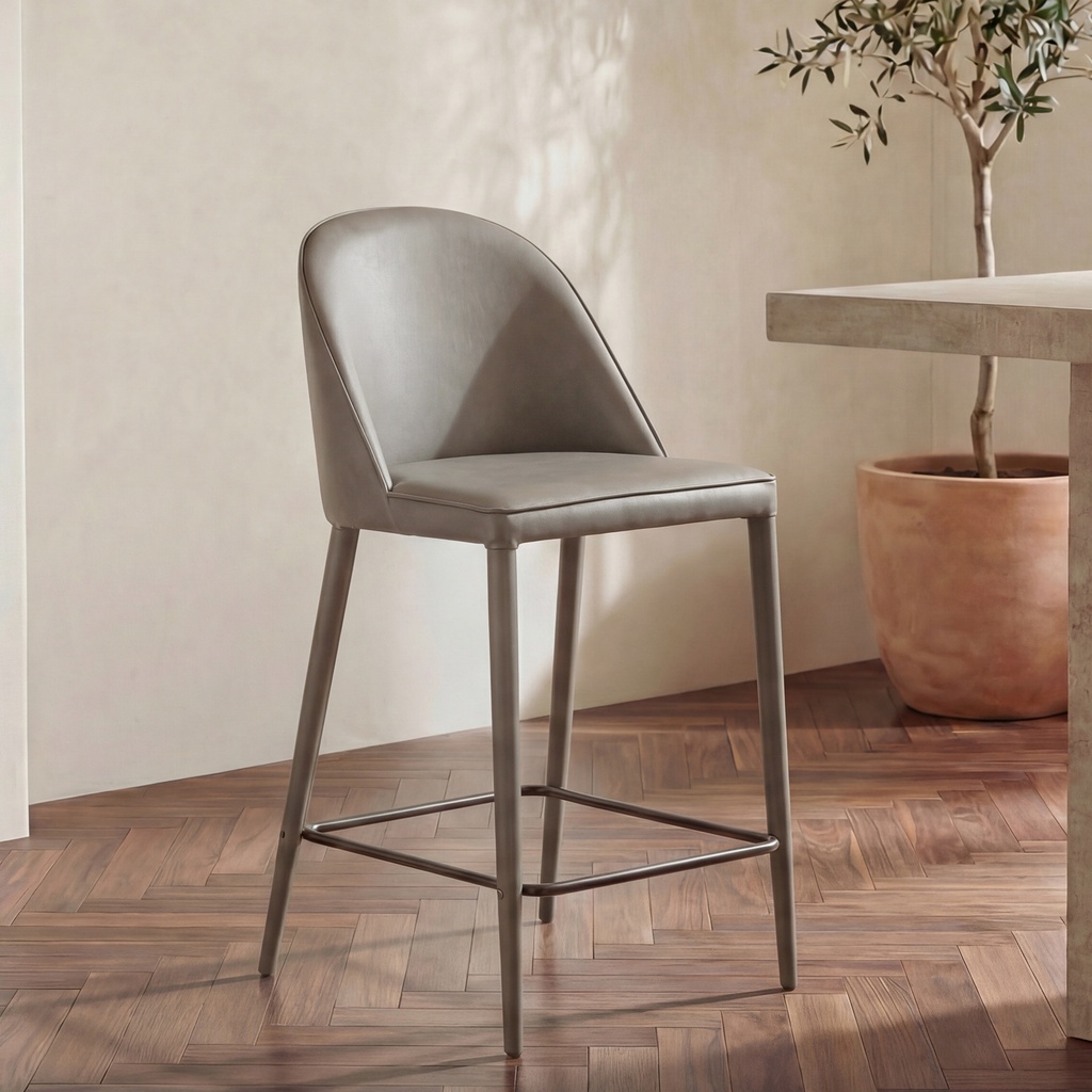 [YM-1033-26] Burton Counter Stool Grey Vegan Leather